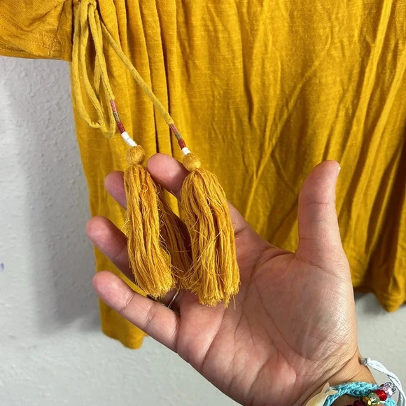 Anthropologie Postmkark Boho Top with tassel details mustard yellow size XS - Picture 5 of 10